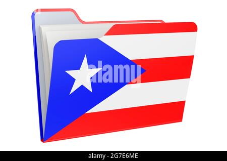 Computerordnersymbol mit Puerto-ricanischer Flagge. 3D-Rendering auf weißem Hintergrund isoliert Stockfoto