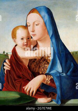 Antonello da Messina. Madonna mit Kind vom sizilianischen Künstler Antonello di Giovanni di Antonio (1430-1479), Öl und Tempera auf Platte aus Platte übertragen, c. 1475 Stockfoto