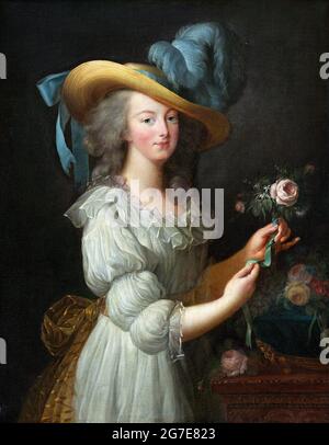 Marie Antoinette. Porträt von Marie Antoinette (1755-1793), Königin von Frankreich und Ehefrau von König Ludwig XVI., von Élisabeth Vigée Le Brun, Öl auf Leinwand, c.. 1783. Stockfoto