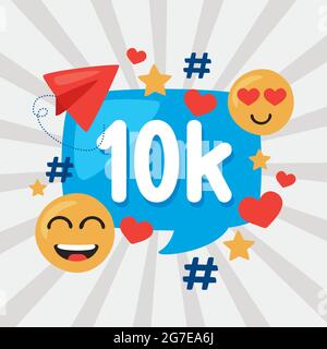 10 000 Follower und Social-Media-Symbole Stock Vektor