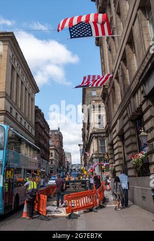 Glasgow, Schottland, Großbritannien. Juli 2021. Dreharbeiten zum neuesten Film von Indiana Jones im Stadtzentrum. Kredit: Skully/Alamy Live Nachrichten Stockfoto