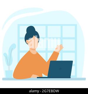 Frau arbeitet von zu Hause, Home Office concept.Vector Illustration in flachem Stil. Stock Vektor