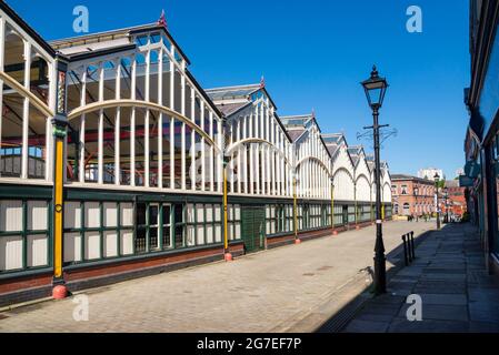 Old Victorian Market Place in Stockport, Greater Manchester. Ein historisches Wahrzeichen, das in den letzten Jahren restauriert und immer noch gut genutzt wurde. Stockfoto