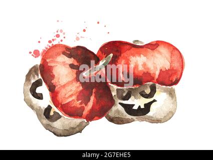 Dekorative halloween Kürbisse. Handgezeichnete Aquarell-Illustration Stockfoto