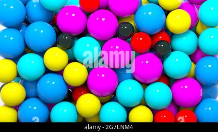 Bunte Kugeln, 3d-Illustration. Kreise in verschiedenen Farben, Tapeten für Design, dekorative Objekte. Stockfoto