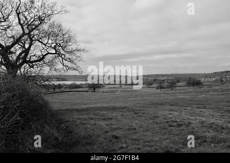 Upper Bittell Reservoir aus der Sicht von Cofton Common, aufgenommen während der Sperre 2020, Worcestershire, England Stockfoto