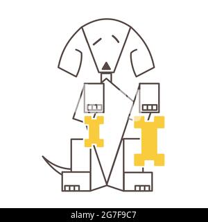 Hund sitzend vergleicht kleine und große Treat-Knochen. Stock Vektor