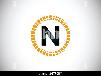 Anfängliches N-Monogramm-Alphabet in einem abstrakten Sonnenburst-Kreis. Schrift-Emblem. Symbol für Sunburst-Symbol. Modernes Vektor-Logo-Design für Unternehmen Stock Vektor