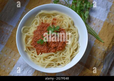 Essen Pasta Spaghetti Bolognese Stockfoto