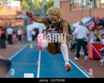 Gateshead, England, Großbritannien. Juli 2021. Malaika Mihambo aus Deutschland in Aktion beim Weitsprung-Finale der Frauen, beim britischen Grand Prix von Müller 2021 in Gateshead, im internationalen Stadion von Gateshead. Kredit: Iain McGuinness/Alamy Live Nachrichten Stockfoto