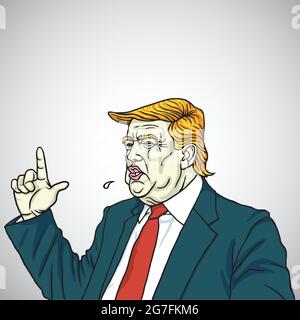 Donald Trump Headshot schreit, dass du gefeuert wirst. Porträt Cartoon Vektorgrafik Stock Vektor