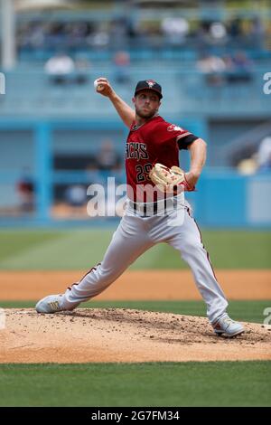 Arizona Diamondbacks Pitcher Merrill Kelly (29) während eines MLB-Spiels in der regulären Saison gegen die Los Angeles Dodgers, Sonntag, 11. Juli 2021, in Los Angel Stockfoto