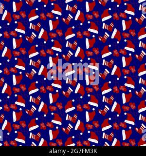 Muster mit Weihnachtsmütze, Fäustlingen und Socken. Festliche Weihnachtsdarstellung. Stock Vektor