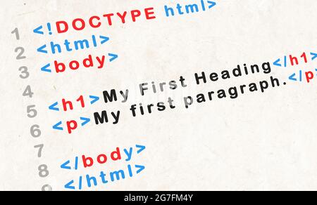 HTML-Code-Lernen für Anfänger. Konzept Stockfoto