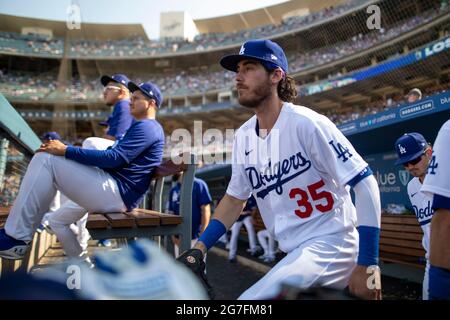 Los Angeles Dodgers Outfielder Cody Bellinger (35) während eines MLB-Spiels in der regulären Saison gegen die Arizona Diamondbacks, Sonntag, 11. Juli 2021, in Los A Stockfoto