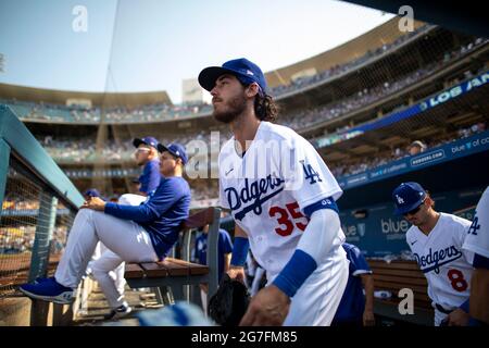 Los Angeles Dodgers Outfielder Cody Bellinger (35) während eines MLB-Spiels in der regulären Saison gegen die Arizona Diamondbacks, Sonntag, 11. Juli 2021, in Los A Stockfoto