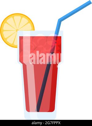 Cocktail in Glas mit Stroh, Eis und Zitrone Dekoration Vektor. Lange Insel Eistee Symbol isoliert auf weißem Hintergrund. Erfrischung im Sommer Getränk krank Stock Vektor