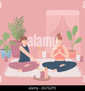 paar beim Yoga zu Hause Stock Vektor