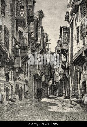 Alte Straße der koptischen Christen in Kairo, Ägypten, Nordafrika. Alte Illustration aus dem 19. Jahrhundert von El Mundo Ilustrado 1880 Stockfoto