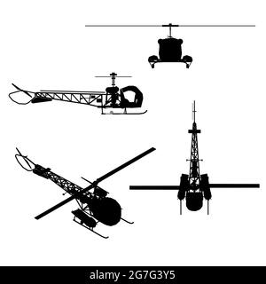 Set mit Hubschrauber Silhouetten isoliert auf weißem Hintergrund. Vektorgrafik. Stock Vektor