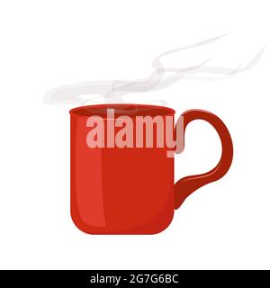 Becher aus roter Keramik mit einem heißen Getränk aus Tee oder Kaffee. Vektorgrafik im flachen Stil. Isoliert auf weißem Hintergrund. Stock Vektor