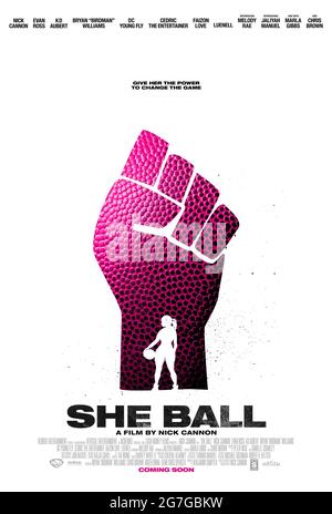 She Ball (2020) unter der Regie von Nick Cannon mit Rosa Acosta, K.D. Aubert und Chris Brown. Komödie über ein weißes Mädchen mit Basketballkenntnissen, das sich mit einem afroamerikanischen alleinerziehenden Vater zusammengetan hat, um ein Gemeindezentrum in Inglewood, Los Angeles, zu retten. Stockfoto