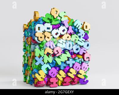 Fallende Buchstaben isoliert auf weißem Hintergrund 3d-Illustration Stockfoto
