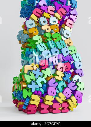 Fallende Buchstaben isoliert auf weißem Hintergrund 3d-Illustration Stockfoto