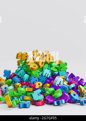 Fallende Buchstaben isoliert auf weißem Hintergrund 3d-Illustration Stockfoto