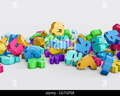 Fallende Buchstaben isoliert auf weißem Hintergrund 3d-Illustration Stockfoto