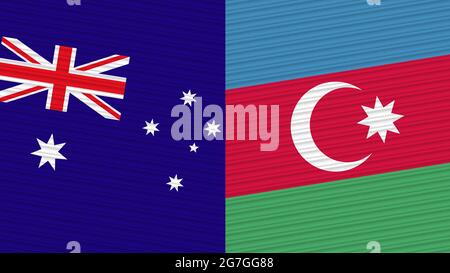 Aserbaidschan und Australien zwei Half Flags zusammen Stofftextur Illustration Stockfoto