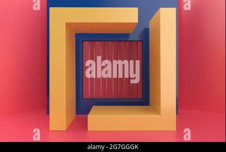 Abstrakte geometrische Form Gruppe Set, Pastell Studio Hintergrund, geometrisches Portal, rechteckigen Sockel, 3d-Rendering, Szene mit geometrischen Formen, Fash Stockfoto