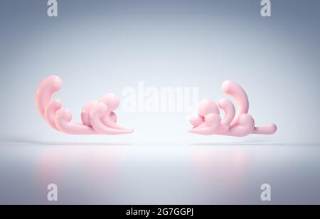 schwebende 3D-Aufprallrauch, Wassertropfen, abstrakte Elemente Szene für Produktwerbung in der Mitte. hintergrund der 3d-Illustration Stockfoto