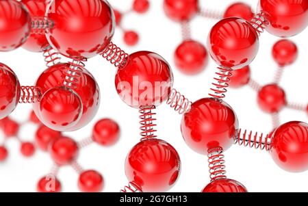 Rotes Molekül und Glas Spule Frühling Hintergrund 3d-Rendering Stockfoto