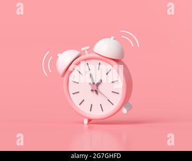 Minimal Pink Wecker auf rosa Hintergrund. 3D-Renderdarstellung Stockfoto