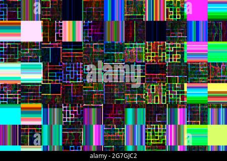 Abstrakter Hintergrund eines digitalen Musters in Neonfarben. Stockfoto