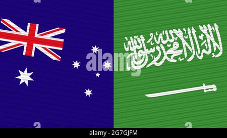 Saudi-Arabien und Australien zwei Half Flags zusammen Stofftextur Illustration Stockfoto