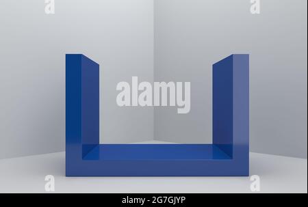 Abstrakte geometrische Form Gruppe Set, grauer Studio-Hintergrund, Rechteck blauen Sockel, 3d-Rendering, Szene mit geometrischen Formen, Mode minimalistisch Stockfoto