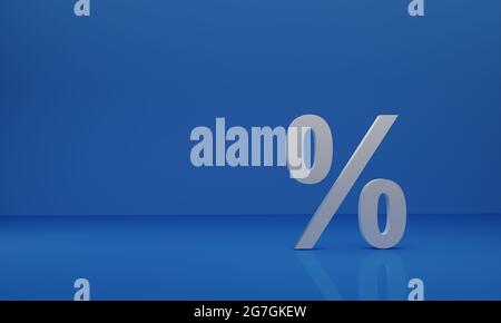 Prozentsymbol 3D weiß auf blauem Hintergrund, 3d-Rendering Stockfoto