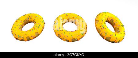 3drendering gelben Donut Cheeze auf weißem Hintergrund Stockfoto