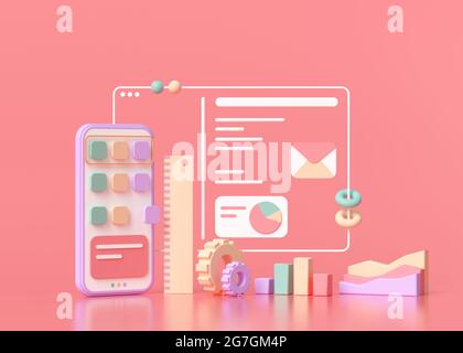 Anwendungsentwicklung und UI-UX Design Konzept 3D Rendering Illustration Stockfoto