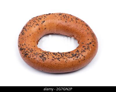 Bagel mit Mohn isoliert auf weißem Hintergrund Stockfoto