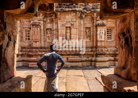 Der Virupaksha Tempel am Pattadakal Tempelkomplex, datiert zum 7.-8. Jahrhundert, der frühen Chalukya Periode, Karnataka, Indien Stockfoto