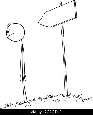 Person, die auf dem Pfad geht, die Zukunft oder das Ziel betrachtet, Vektor-Cartoon-Stick-Abbildung Stock Vektor