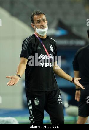 13. Juli 2021 - Yongin, Südkorea : Argentinischer Fußballtrainer Batista Fernando, Aktion während des Freundschaftsspiels der Olympischen Spiele 2020 in Tokio zwischen Südkorea und Argentinien im Yongin Mireu Stadium in Yongin, Provinz Gyeonggi, Südkorea am 13. Juli 2021. Südkorea-Argentinien erzielt einen Wert von 2:2. (Foto von Lee Young-ho/Sipa USA) Stockfoto