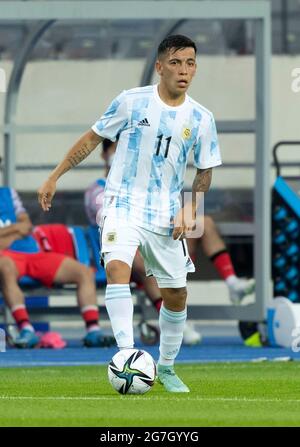 13. Juli 2021 - Yongin, Südkorea : Argentinier Barco Esequiel (11), Dribble für den Ball während des 2020 Tokyo Olympic Men's Soccer's Friendly match zwischen Südkorea und Argentinien im Yongin Mireu Stadium in Yongin, Gyeonggi Provinz, Südkorea am 13. Juli 2021. Südkorea-Argentinien erzielt einen Wert von 2:2. (Foto von Lee Young-ho/Sipa USA) Stockfoto