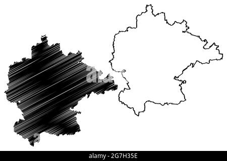 Landkreis Kitzingen (Bundesrepublik Deutschland, Landkreis Unterfranken, Freistaat Bayern) Kartenvektordarstellung, Scribble-Skizze Kitzi Stock Vektor