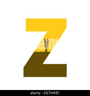 Buchstabe Z des Alphabets mit einer Silhouette der Mutter mit Kind auf dem Arm, in der Farbe ocker und braun, isoliert auf weißem Hintergrund Stockfoto