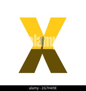 Buchstabe X des Alphabets mit einer Silhouette der Mutter mit Kind auf dem Arm, in der Farbe ocker und braun, isoliert auf weißem Hintergrund Stockfoto