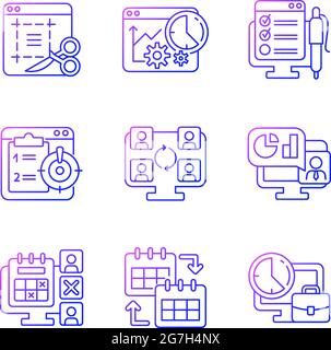 Werkzeuge zur Arbeitsüberwachung Gradient lineare Vektor-Symbole gesetzt Stock Vektor